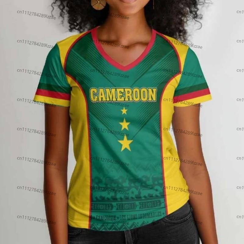 Cameroon Fan Style Football T Shirt Green Red Yellow Sports Jersey Supporter Tee Geometric Pattern Athletic Top 4XL