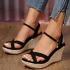 2026 Black Beige Wedge Sandals for Women's Heel Platform Fish Mouth  Strap Fashion Shoes Female Summer Buckle Strap Sandal