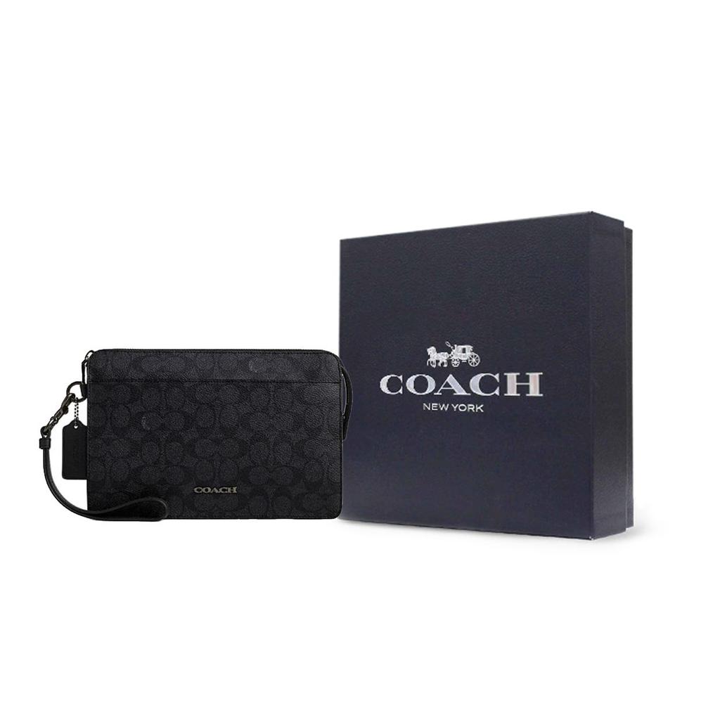 Coach 25 Brand Logo Zipper Closure Faux Leather Clutch Medium Men Clutch Charcoal CW168-QBMI5