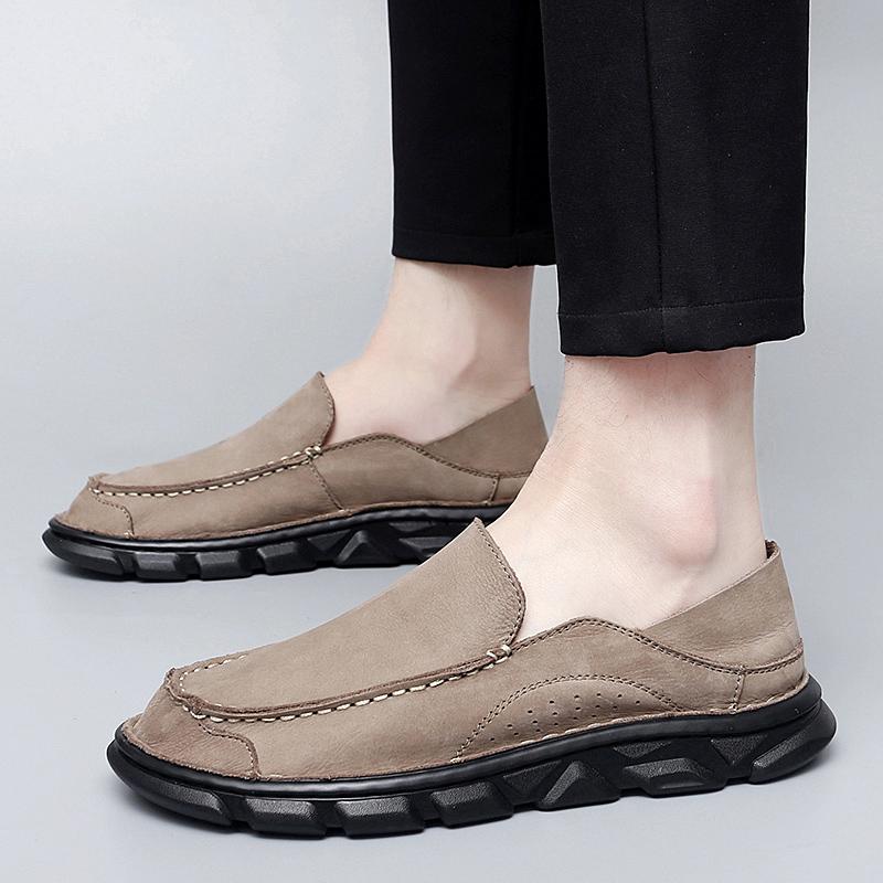 

Модные мужские лоферы из натуральной кожи ручной работы, слипоны, повседневная обувь для улицы, мокасины, большие размеры, деловой кэжуал, мужская обувь, черные 38 хаки