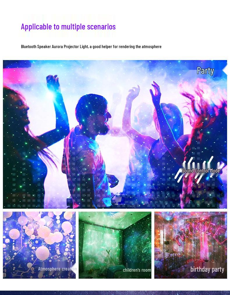 Aurora Starry Sky Projector Night Light with Bluetooth Charging - Romantic Bedside Atmosphere Lamp