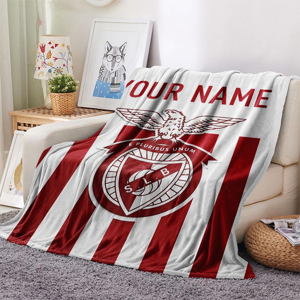 Custom Name,S.L. Benfica Printed Flannel Blanket, soft throw for bedroom sofa, washable, Christmas present, great gift.