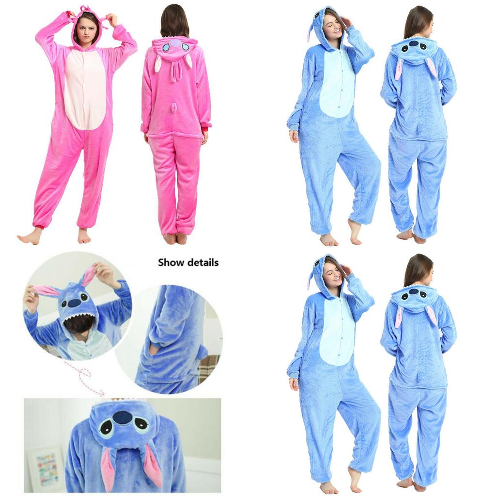 Disney Stitch Flannel Hooded Jumpsuit Pajamas Perfect For Winter And Halloween Cosplay