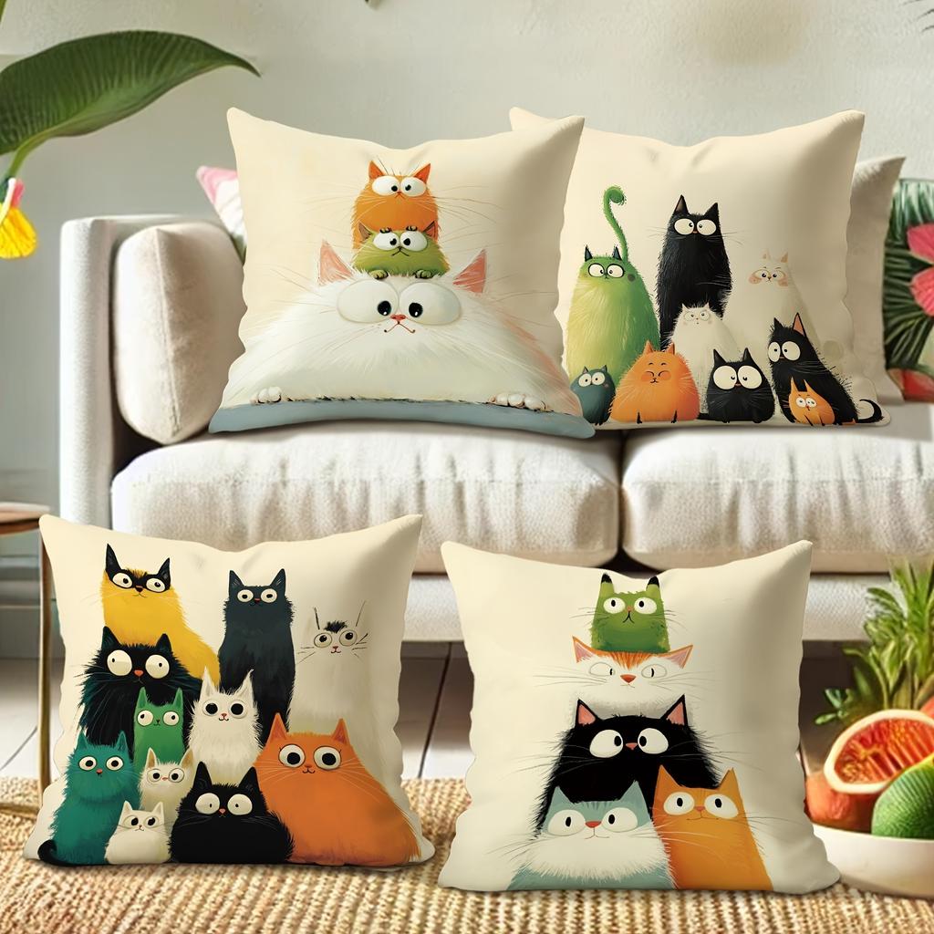 Super Cute Cartoon Cat Pillow Cover: Colorful Funny Cat Tiantuan, Sofa and Chair Cushion Cover, Room Home Decoration