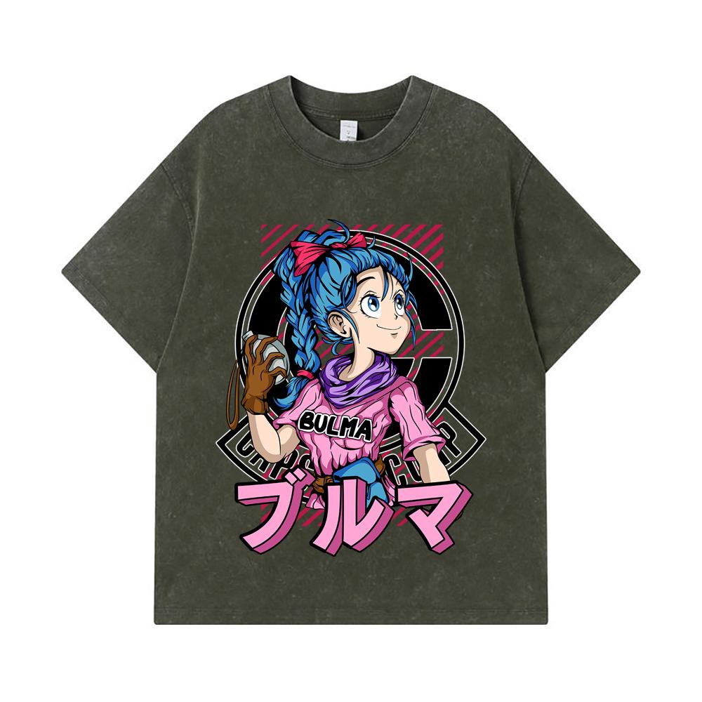 275 GSM Washed T-shirts 100% Cotton Dragon Ball V17 Bulma Print Unisex Heavy Cotton T Shirt