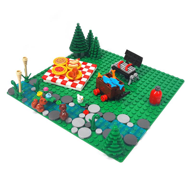 MOC Bausteine Camping Picknick Ausrüstung Zelt Camp Licht Grill Eierkuchen Tisch Klappstuhl Bausteine Spielzeug