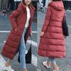 Womens Ladies Warm Plus Size Solid Color Hooded Single Breasted Medium Length Cotton Jacket Waistcoat Slim Cardigan Coat