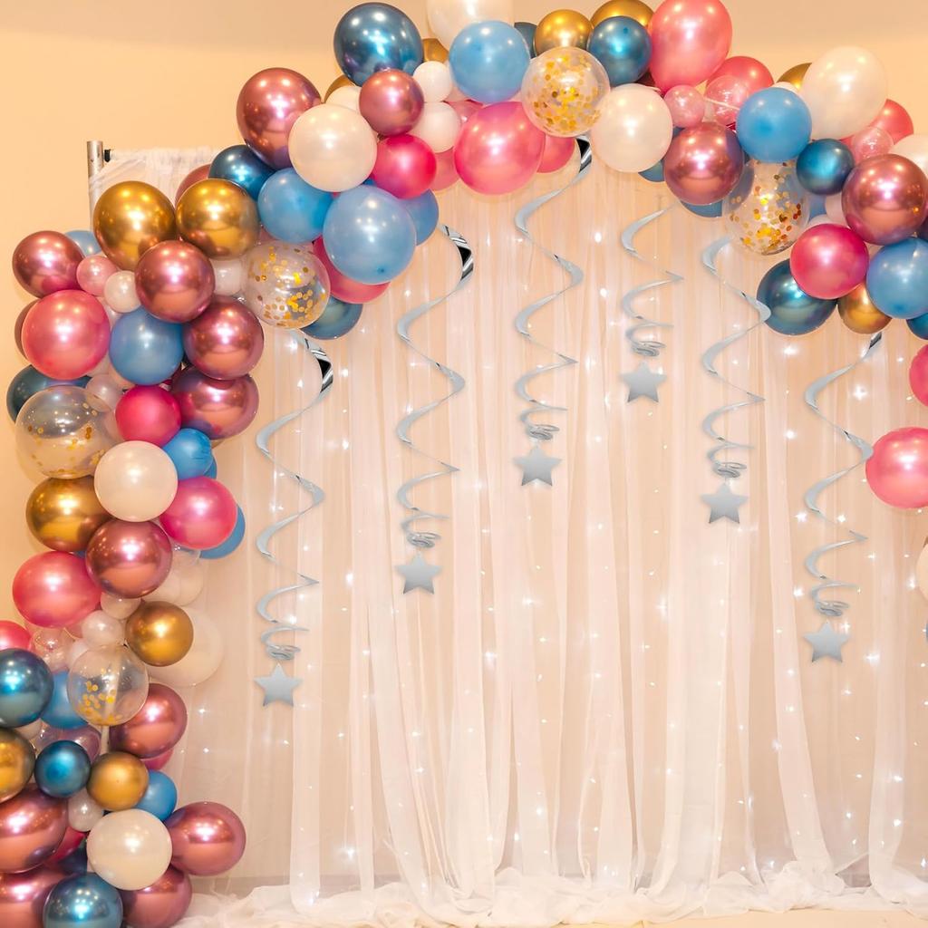 20 PCS Silver Hanging Stars for Ceiling, Silver Star Streamers Foil Swirls Party Decorations for Ceiling Graduation Wedding Baby Shower Party