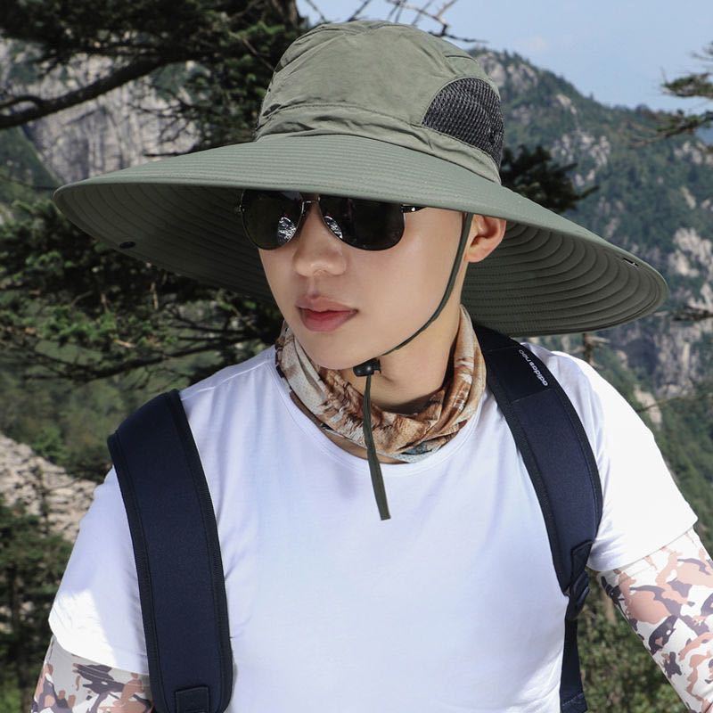 Hat Men's sun hat Sun protection hat Big brim fishing hat Sun hat Summer face hat Outdoor breathable foldable hat