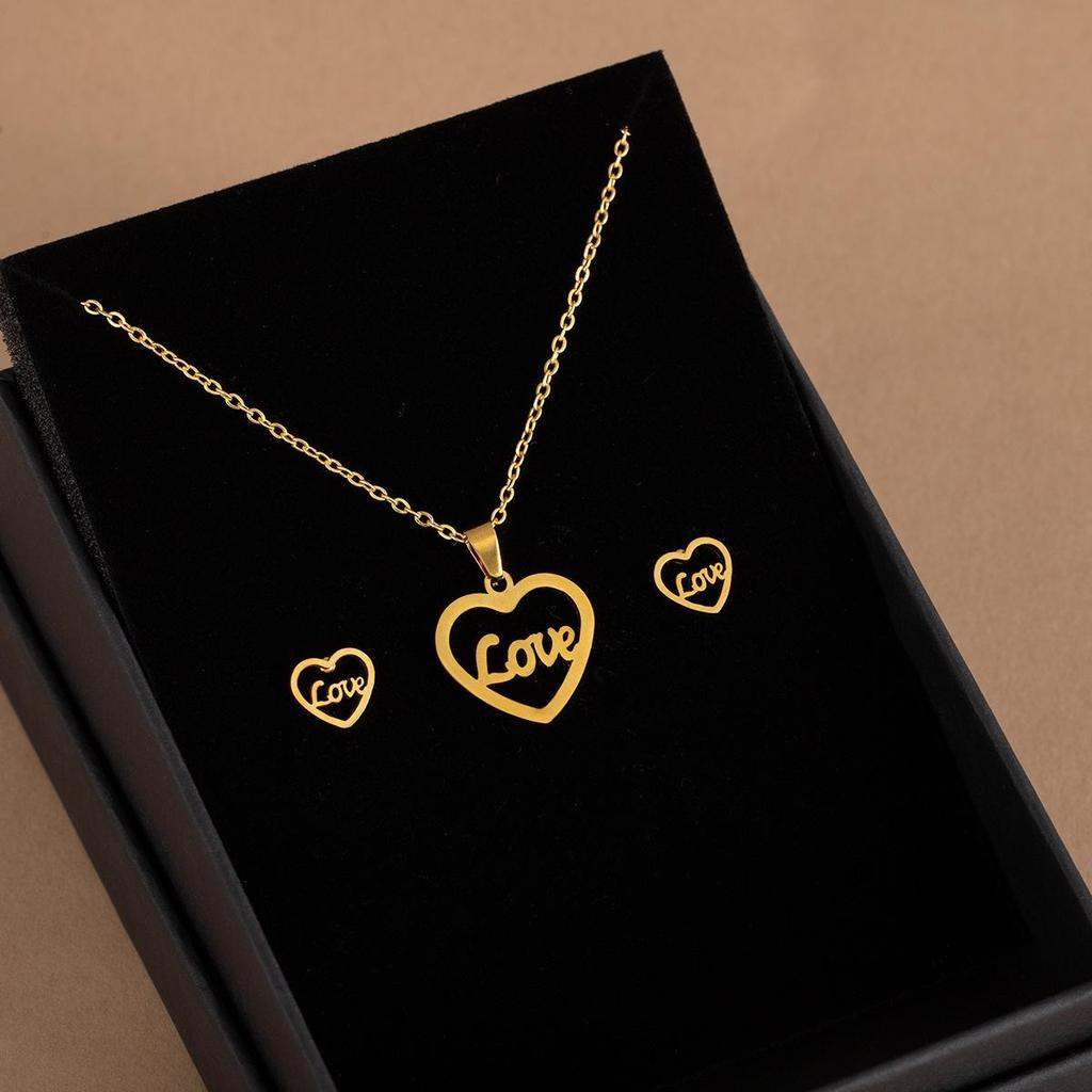 Stainless Steel Heart Necklace Set: Geometric Sunflower & Cross Clavicle Chains