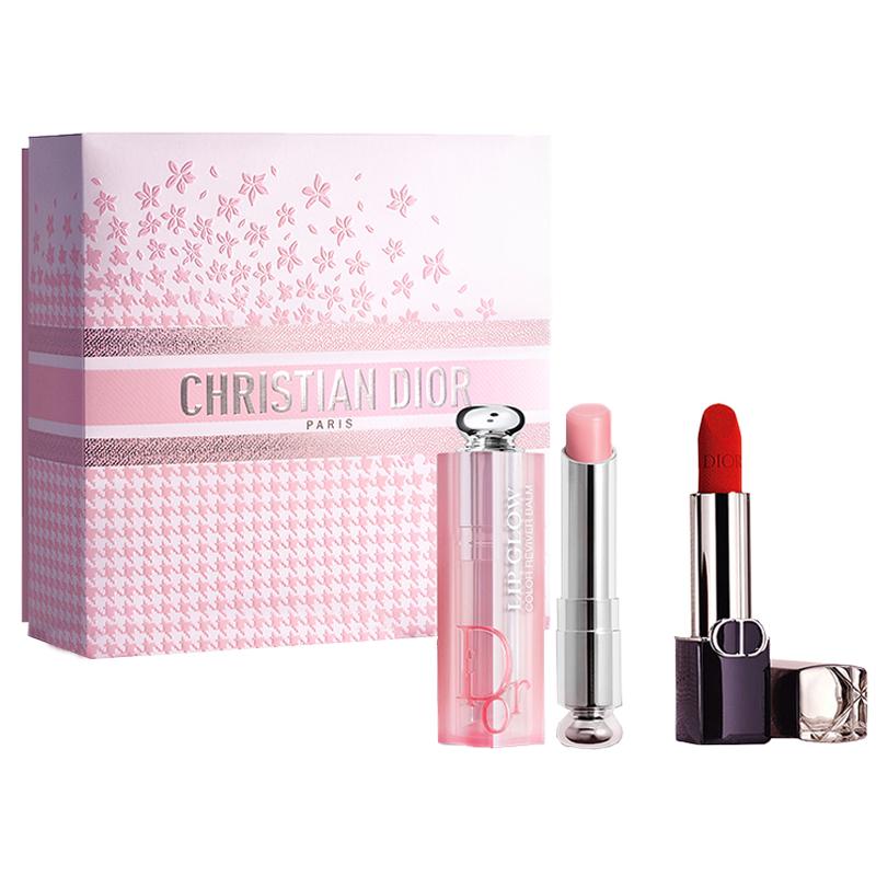 DIOR Lipstick Two-piece set: Blue Gold Lipstick 999 + Glamor Lip Balm 001 синий