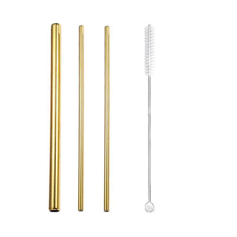 3Pcs Rainbow Color Reusable Metal Straws with Cleaning Brush 304 Stainless Steel Drinking Straws for Smoothie Milkshake Drinks