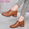 Fashion GKTINOO Pointed Toe Mid Heels Women 2025 Autumn Single Shoes Woman Soft Genuine Leather Shoe Square Heel Female Side Zip