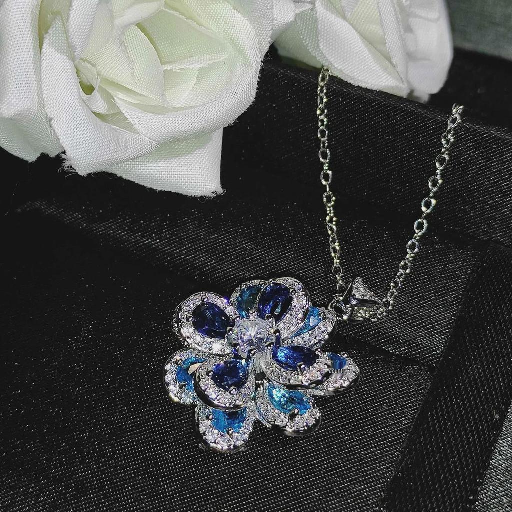 Farbenfrohe Zirkon Blumenohrringe und Kamelien Anhänger Ring Set