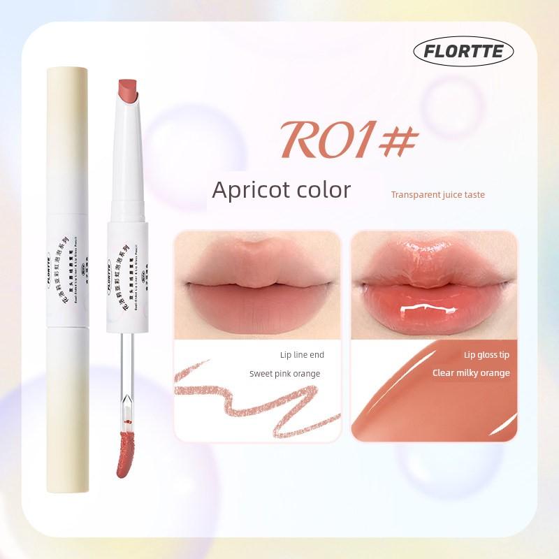 Dual-Use! Flortte/Flortte Rainbow Bubble Series Double-Ended Lip Liner and Lip Gloss Pen in Nude Color