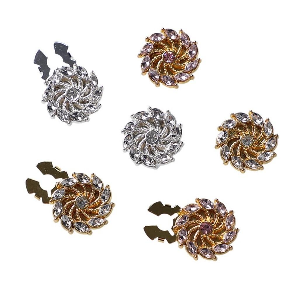 1PC DIY Sewing Pearl Flower Button Covers Alloy Golden Base Shirt Button Clip Detachable Clip-On Handwoven