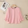 ZANZEA Women Casual Round Neck Solid Color 3/4 Sleeve Loose Blouse