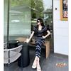 Wear a Summer New Small Fragrant Style Striped Knitted Short-sleeved Dress, Temperament Hip-wrapped Long Dress, Picture Average Size