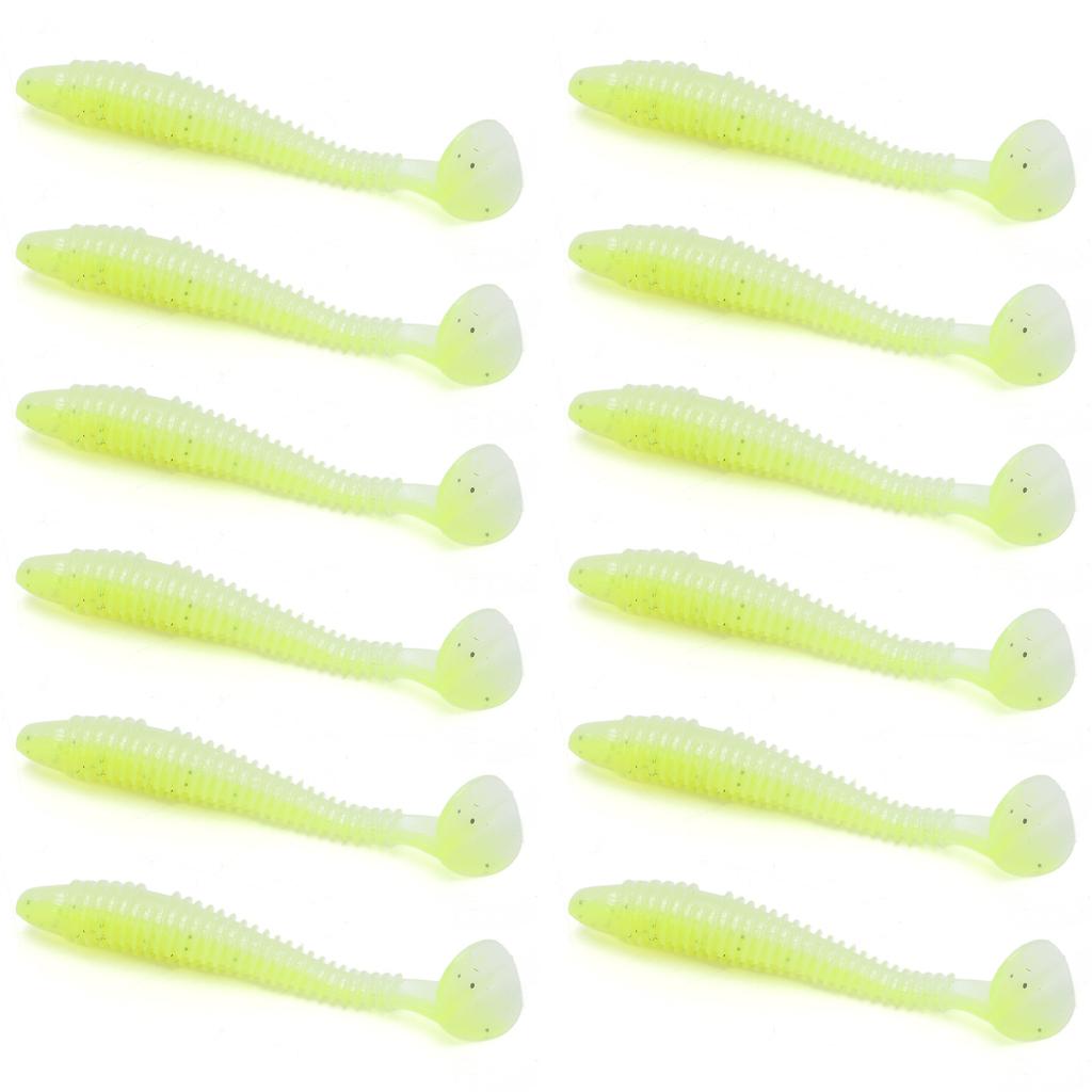 15Pcs Silicone Soft Lure Simulation T Tail Fishing Bait Double Color with Spiral Pattern for Sea