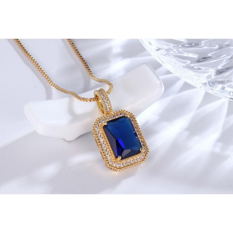 Colier cu Pandantiv Piatră Prețioasă Colorată Pătrat pentru Femei, Lanț Pulover Elegant din Cupru Fin Incrustat cu Zirconiu, Accesorii Cadou