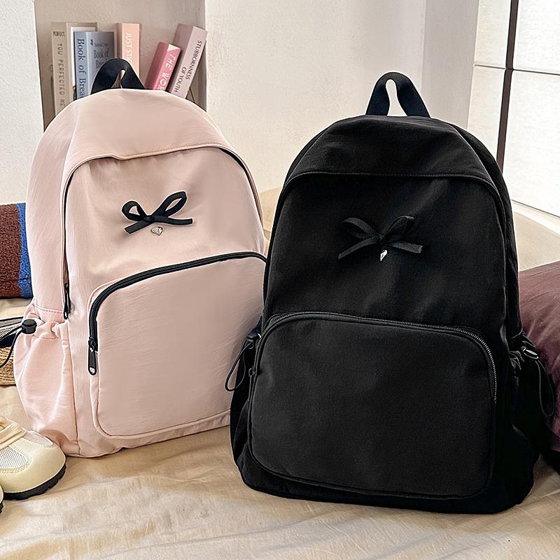 Simple Bow Decoration Backpack Cute Casual Large Capacity Multi Pocket Backpack Student Backpack Fashionable Women's Backpack