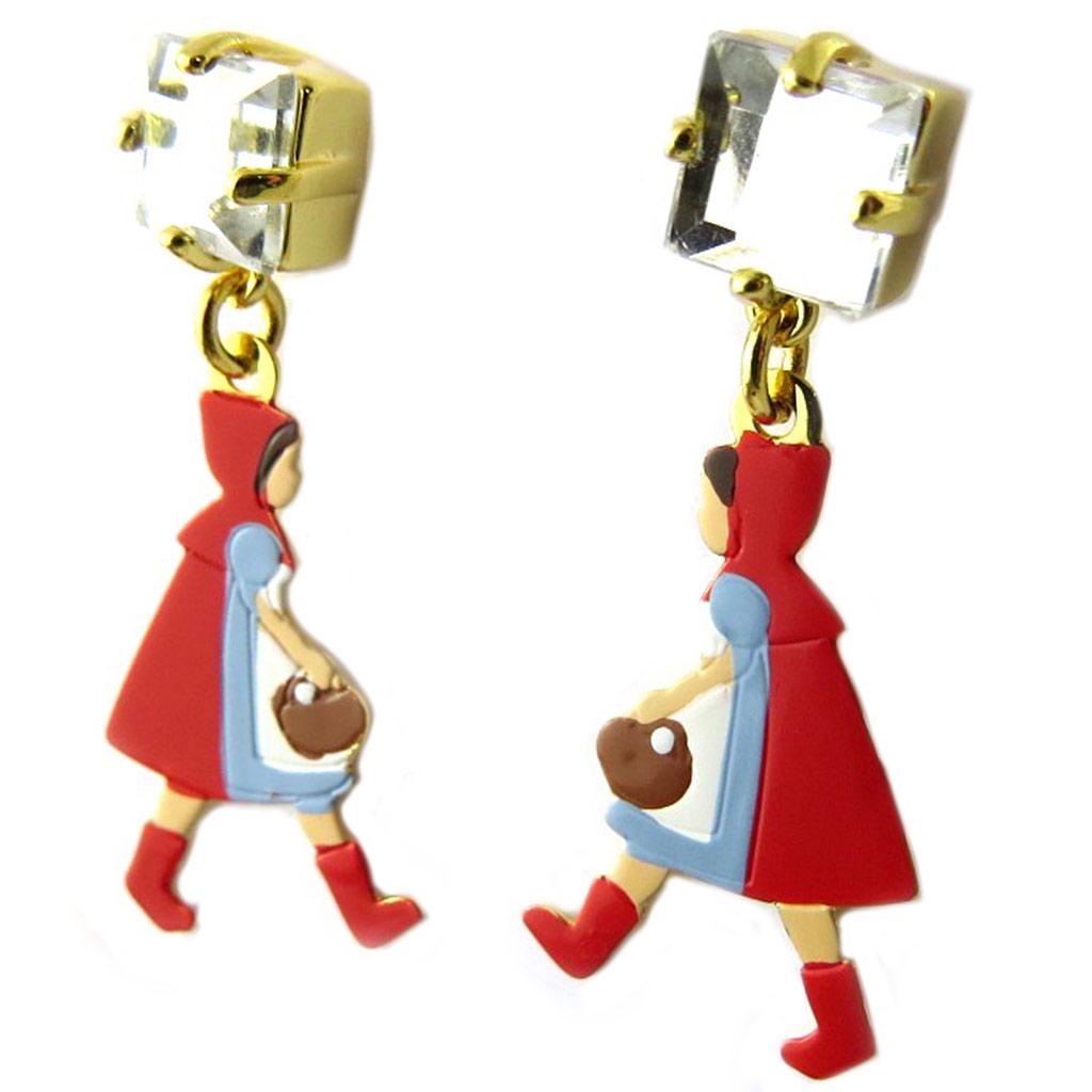 Les Trésors De Lily [P2021] - Artisanal Earrings 'Monde Merveilleux' (Red Riding Hood) Multi-colored Gold - 35x15 Mm