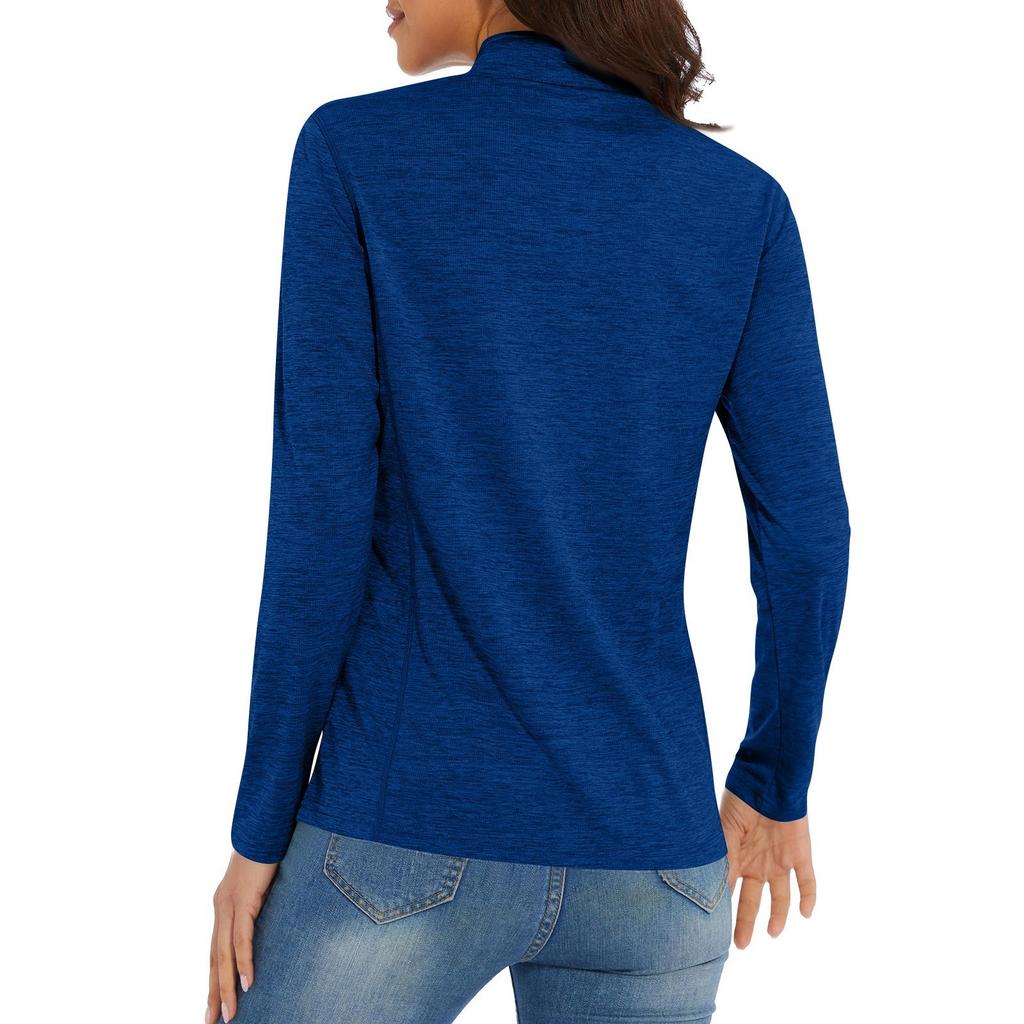 Women's Casual Fashion Solid Color Long Sleeve Zipper Neck Top T-shirt