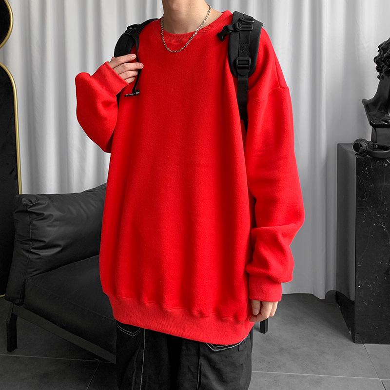 Men's Trendy Hong Kong Style Long-Sleeve Sweatshirt - Versatile, Loose-Fit Solid Color for Couples and Students, New Autumn Top