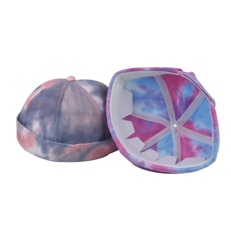 Hat Couple Tie Dyed Melon PU Leather Hat Round Hat Men and Women Korean Street Instagram Trendy Brand Cold Hat Landlord