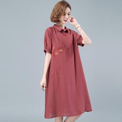 Elegante Vestido de Verão Plus Size para Mulheres de Meia-Idade - Manga Curta, Saia de Comprimento Médio (2021)