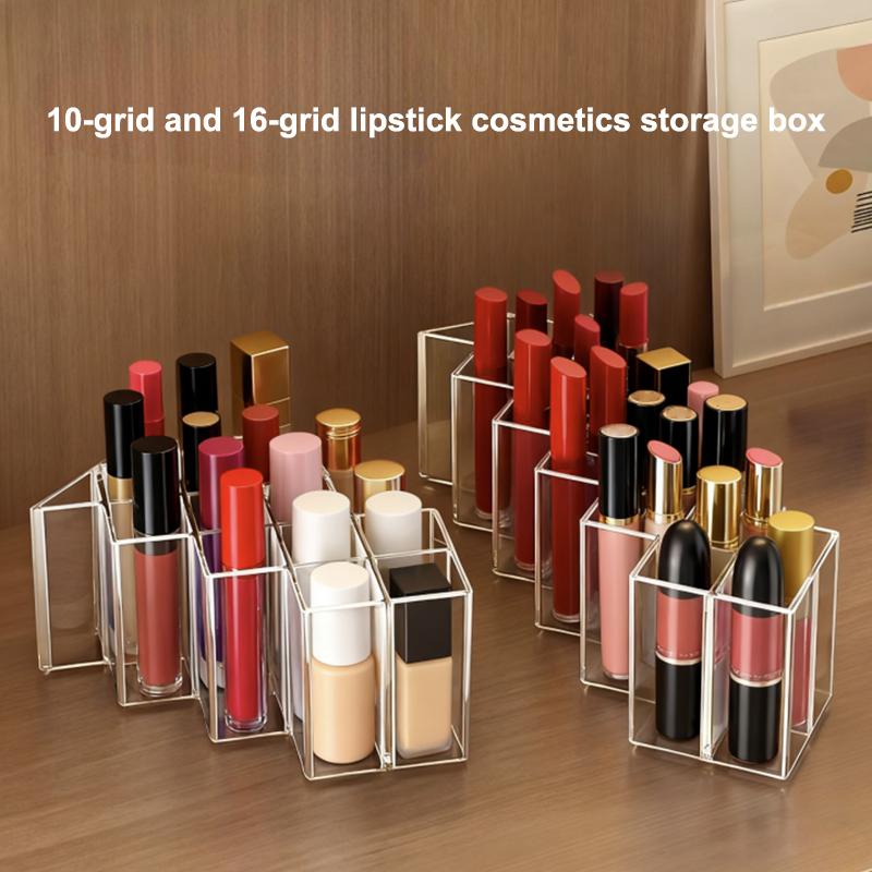 Makeup Organizer Clear Lipstick Storage Box 10/16 Grid Lipstick Nail Polish Display Stand Holder Lipstick Case Shelf Storage