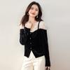 Spring New Women's Lace Stitching Velvet Inner Sexy V-Neck Shirt