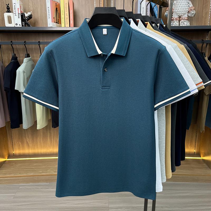 Men's Breathable Cotton Polo Shirt: Short Sleeve, Skin-Friendly, Light Business Casual, Lapel T-shirt, Versatile Base Layer Top.