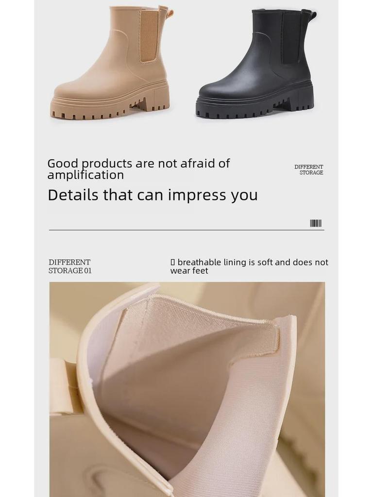 2024 Stylish Women's Waterproof Rain Boots: Thick Soles, Wear-Resistant, Heightened Design with Plus Velvet Warmth for All Seasons