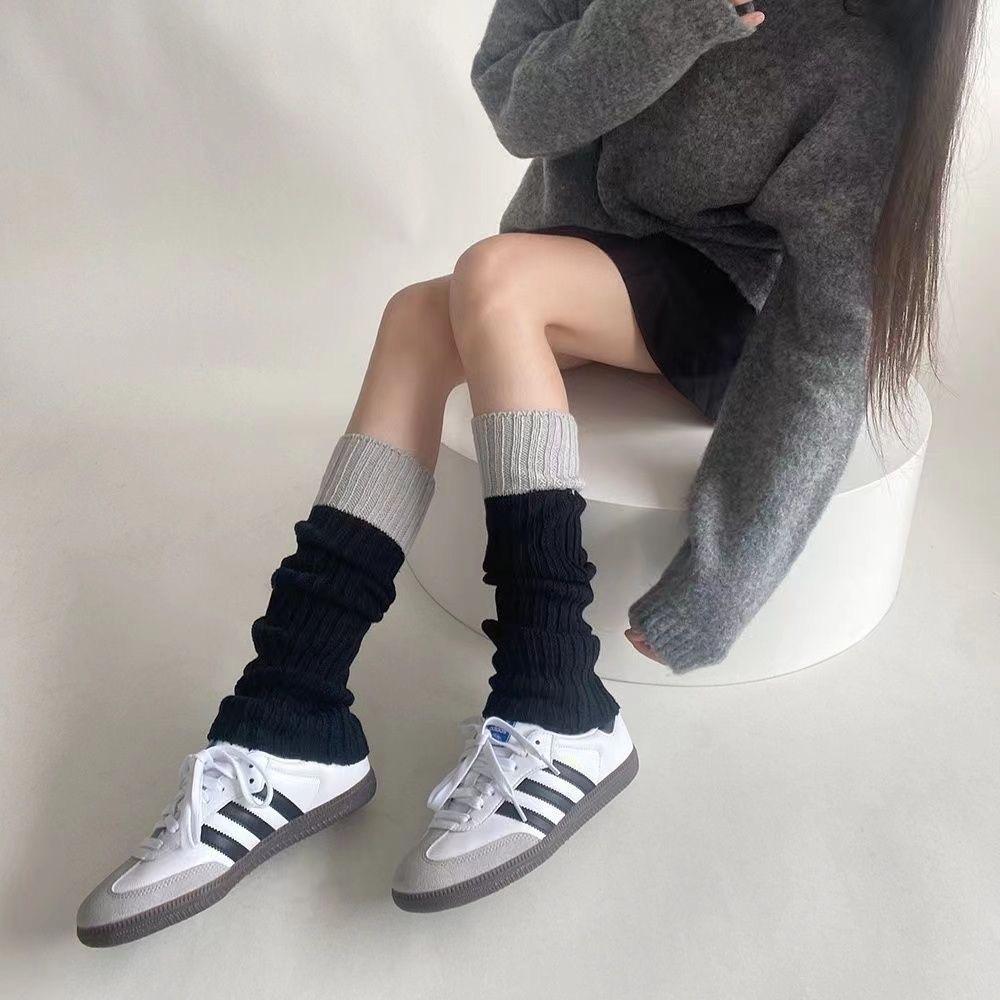 Knitted JK Socks and Socks White Calf Sock Covers, Spliced Leg Covers Stacked Socks Women Trendy Long Tube Pile Socks