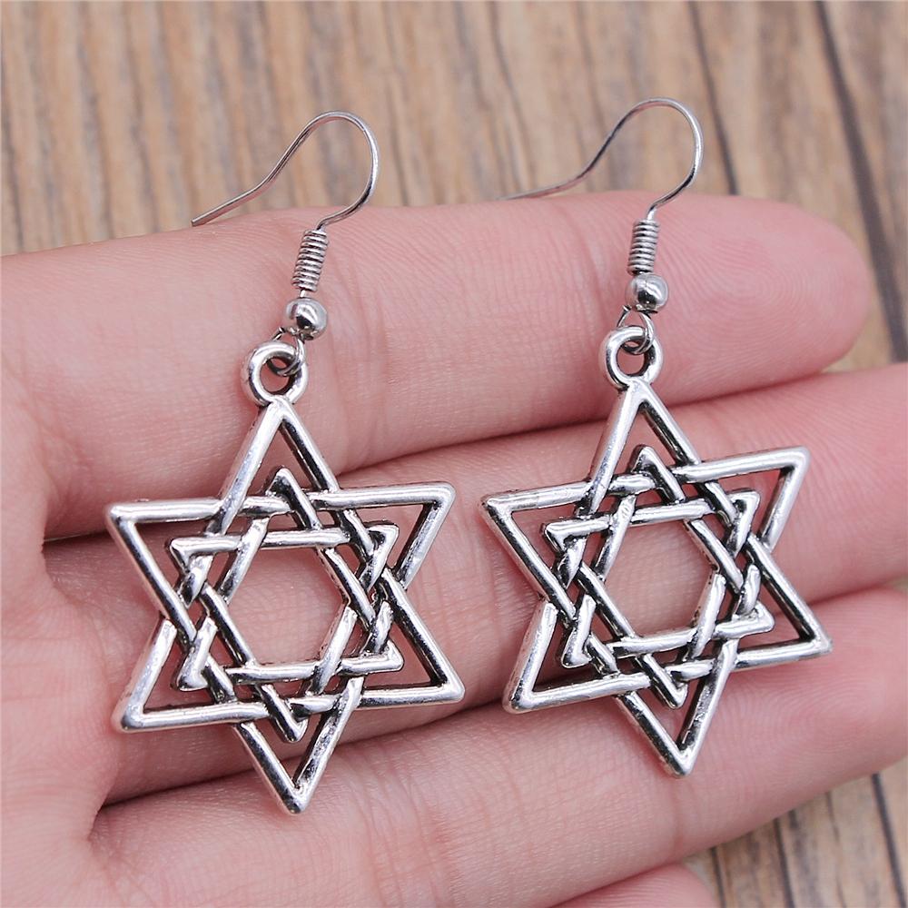 Vintage Neue Mode Einfach Judentum Menora Davidstern Charmante Hängeohrringe Für Dame Damen Schmuck Geschenk