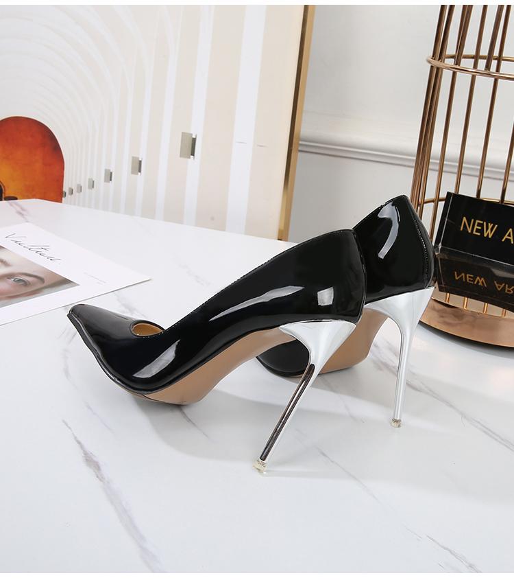 Fashion Super high heels for women, slim heels, pointed toe, shallow mouth single shoes new patent leather plus size reverse shoes, 12CM