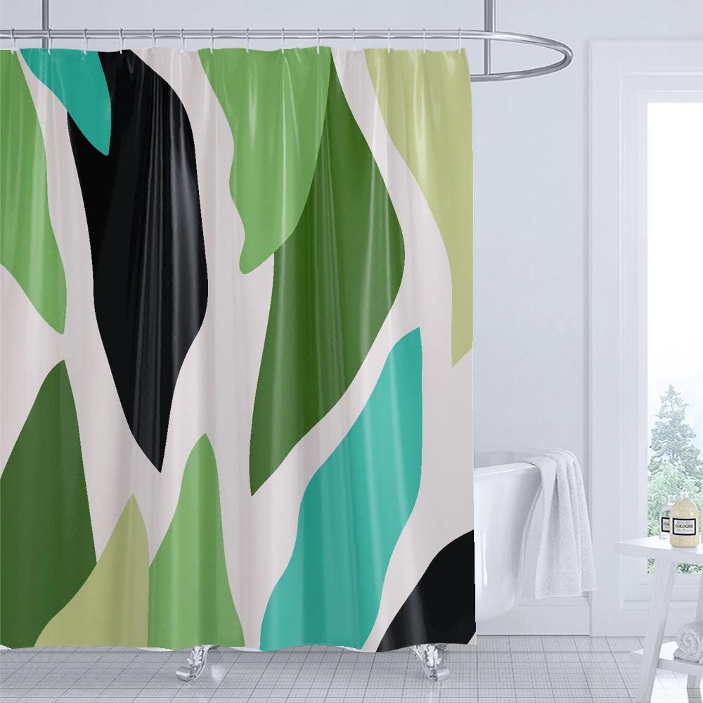 Green Leaf Art Abstract Plants Shower Curtain Print Modern Nordic Minimalist Polyster Home Decor Bathroom Curtain with Hooks