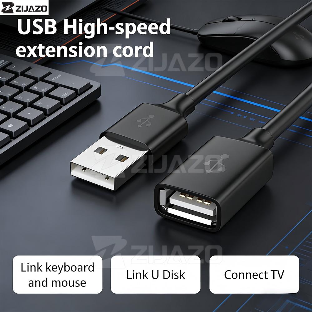 ZIJAZO USB Extension Cable USB 2.0 Extension Cable Male To Female Data Cable Suitable for PC TV USB Mobile Hard Disk Cable 2m