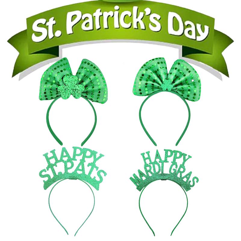 Patricks Irish St Day Hair Band Bow Tie Shamrock Green Headband Girl Gift Party