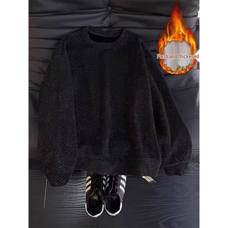 Pull à manches longues polyvalent 2026: Sweat à capuche chaud en velours, col rond et couleur unie tendance, idéal pour l'automne/hiver