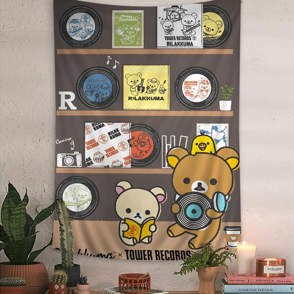 

Rilakkuma Korilakkuma Scooter Tapestry Cute Pink Wall Hanging with SanX Characters Ideal for Cozy Bedroom Kawaii Decor 74x94cm(29x37in)