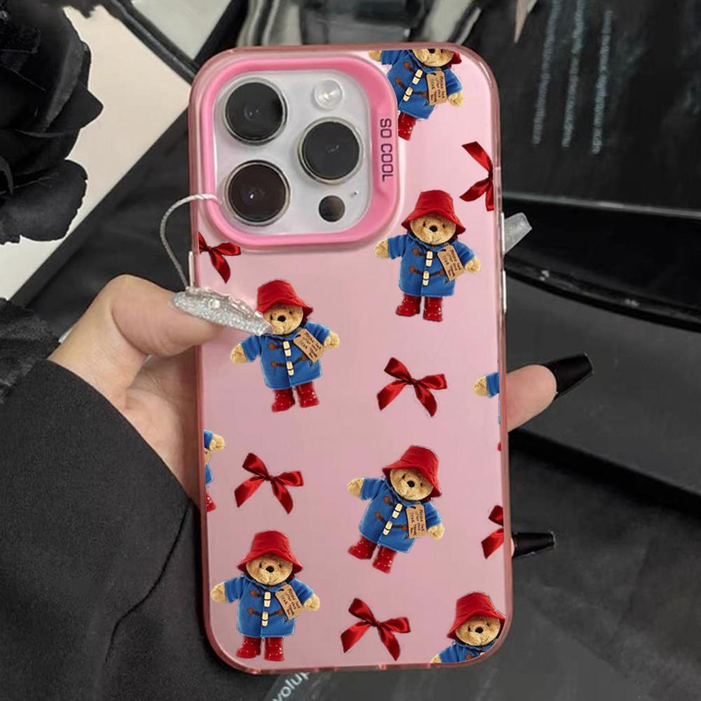 Cute P-Paddington Bear Phone Case For iPhone 16,15,14,13,12,11,Pro,Max,Plus,Mini,XS Anti Fall Pink Matte Hard Bumper