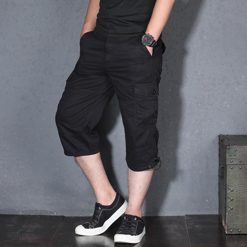 Ummer Pure Cotton Cargo Shorts Men Casual Multi Pocket Capri Pants Workwear Hot Breeches Stretch Waist Shorts Shorts