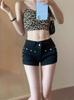 Shorts in Denim Nero Borchiati a Vita Bassa da Donna - Moda Piccante Primavera & Autunno