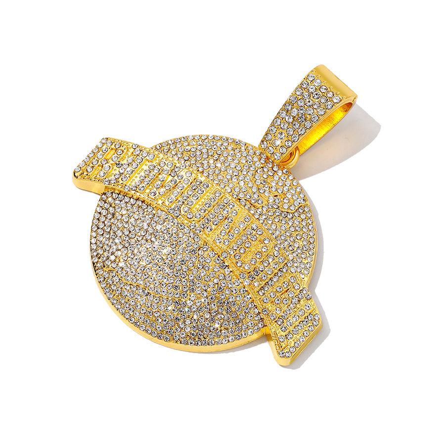 Hip Hop Alloy Full Diamond Round Pendant RTMUDIAL Hip Hop Style Cuban Round Brand Necklace Men's Necklace