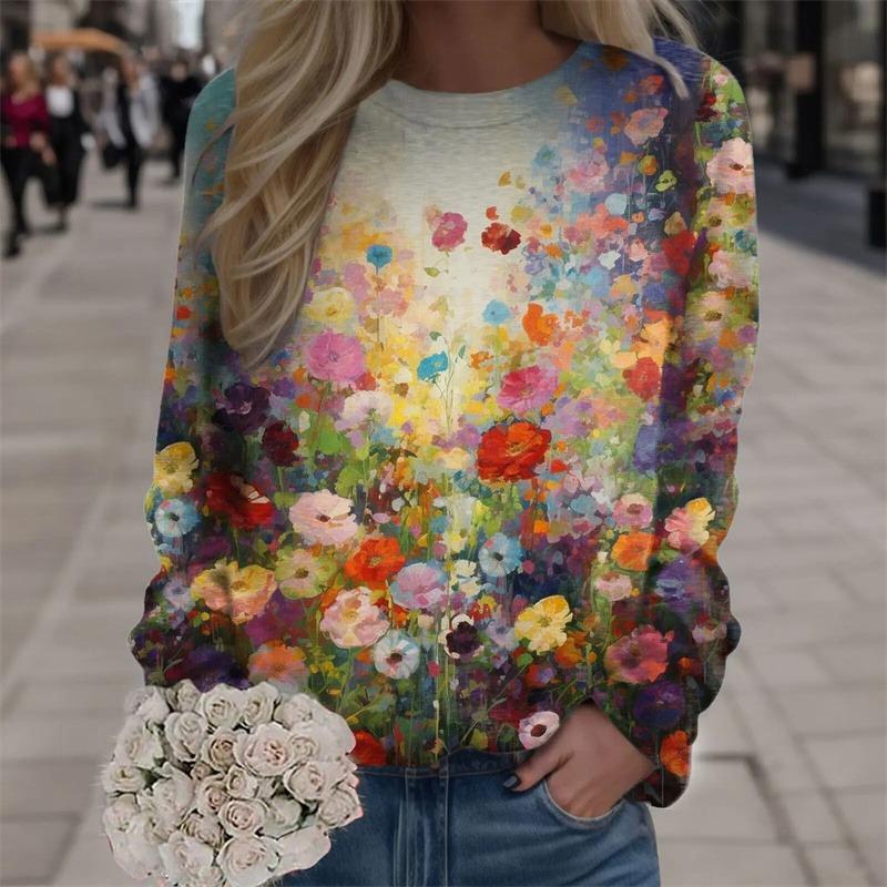 Harajuku New 3D Printing Floral Sweatshirts For Women Fashion Streetwear Pullovers Girls Funny Flowers Graphic Clothing Pullover