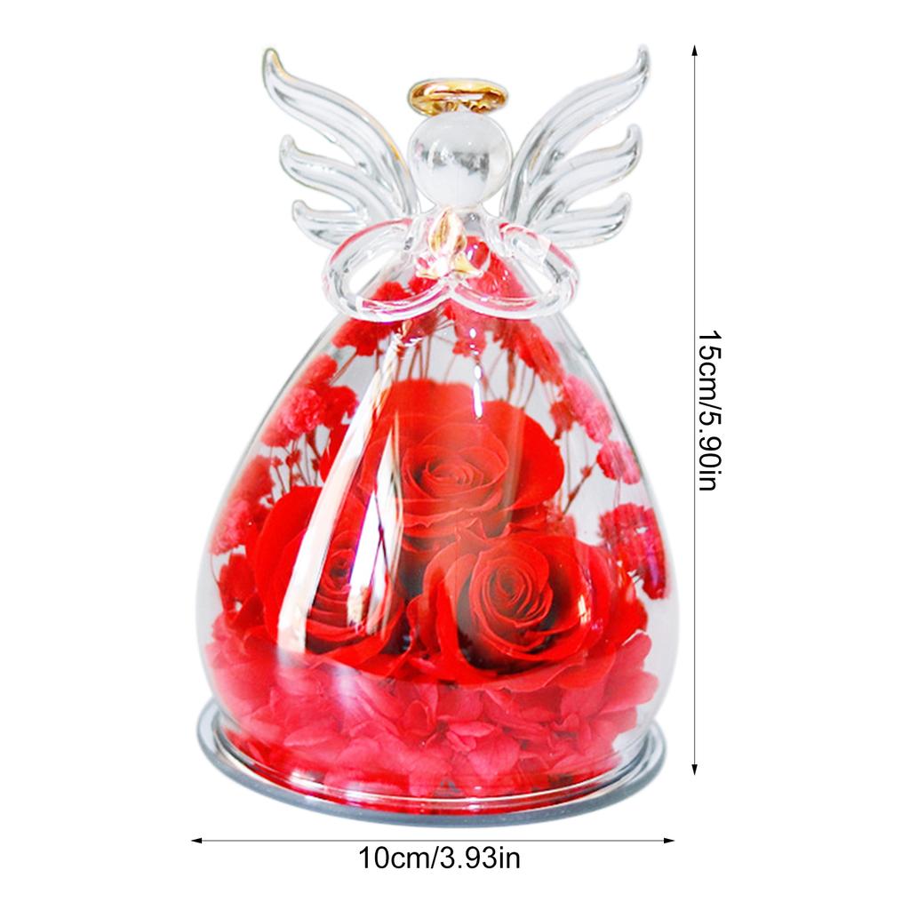 Forever Preserved Rose In Glass Angel Figurine Romantic Eternal Roses Glass Ornaments Birthday Gifts for Women Mom