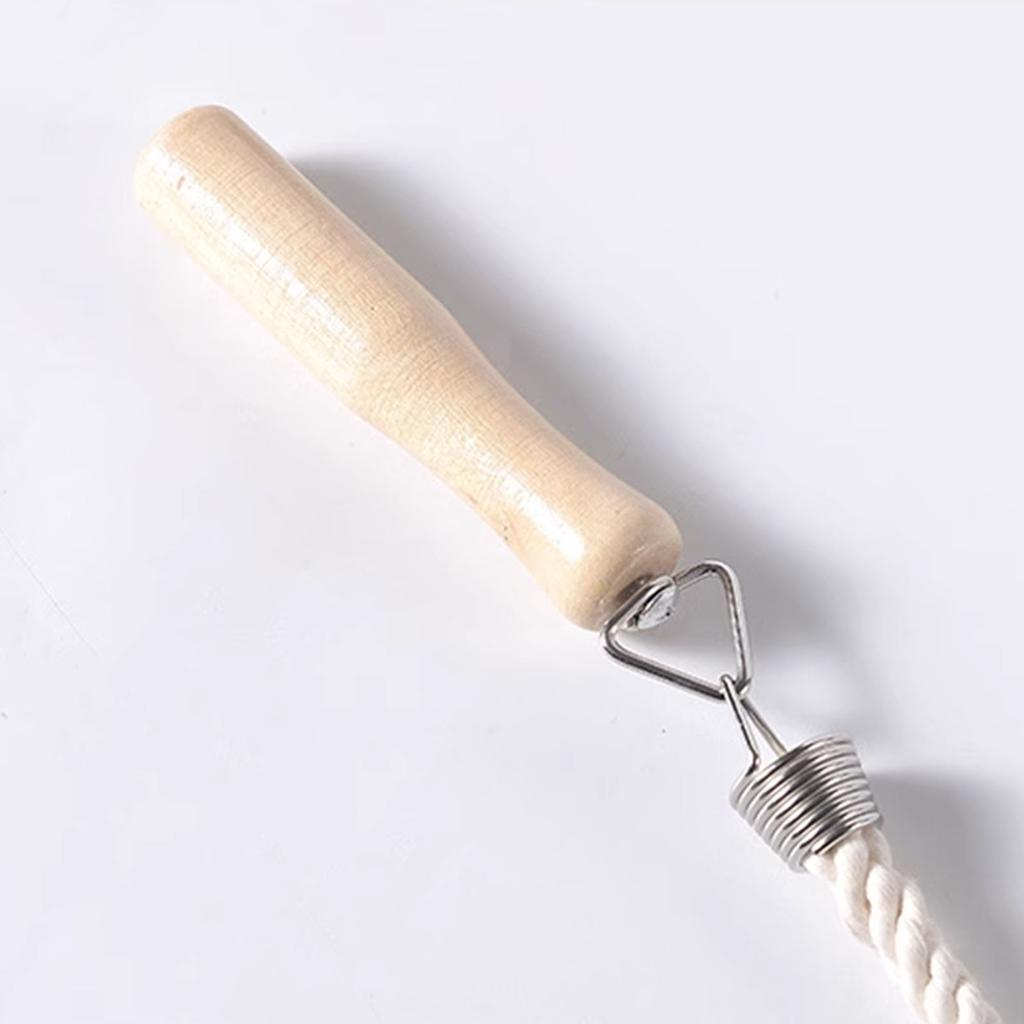 3m Wooden Handle Jump Rope Single Cotton Twine Jump Rope White Student Jump Rope for Practicing