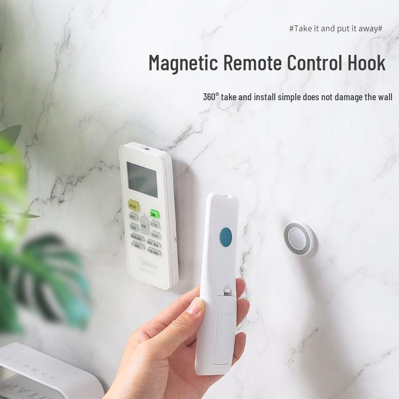 Wall-Mounted Magnetic Air Conditioner Remote Holder with Hook and Adhesive
